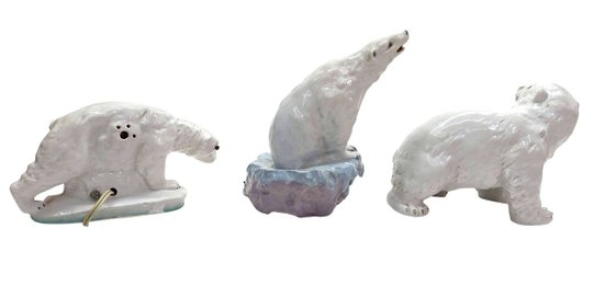 Set Of 3 Ceramic Bear Nightlights Art Deco 1930