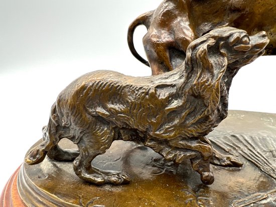 Animal bronze statue Greyhound dog and King Charles with a fan by Pierre-Jules Mène 19th