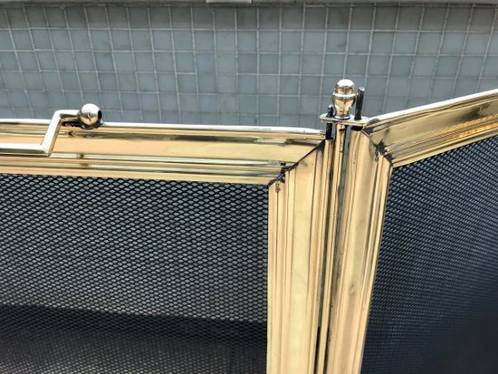 Old Brass Fireplace Screen Early 20th Century Great Height