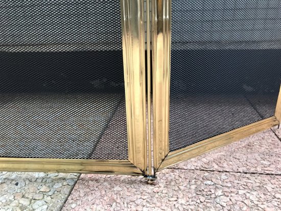 Old Brass Fireplace Screen Early 20th Century Great Height