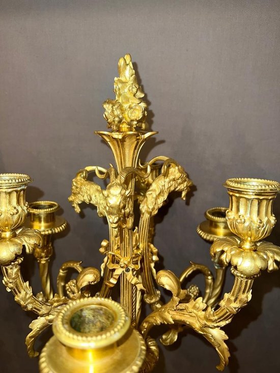 Pair of important candelabras in gilded bronze in the Louis XVI style from the 19th century Detailed after a model by Pierre Gauthier