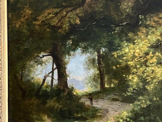 Table Oil on Canvas Painting Cows in the XIXth Forest.