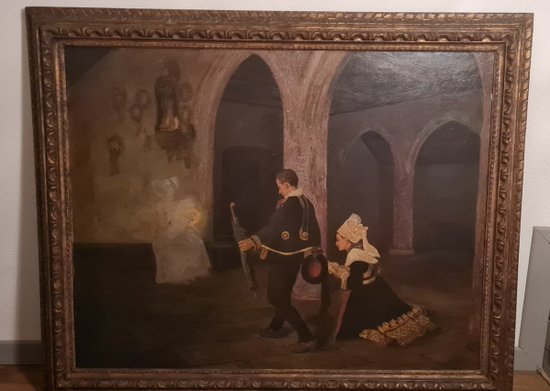 Huile Sur Toile Représentant Un Couple De Marié Signée