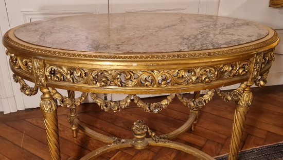 Napoleon III Style Louis XVI Oval Middle Table In Gilded Wood