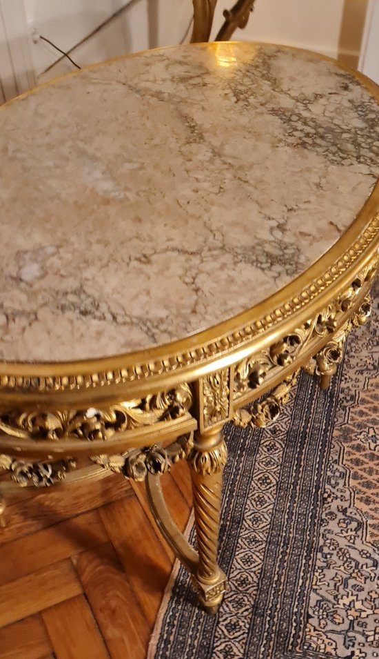 Napoleon III Style Louis XVI Oval Middle Table In Gilded Wood