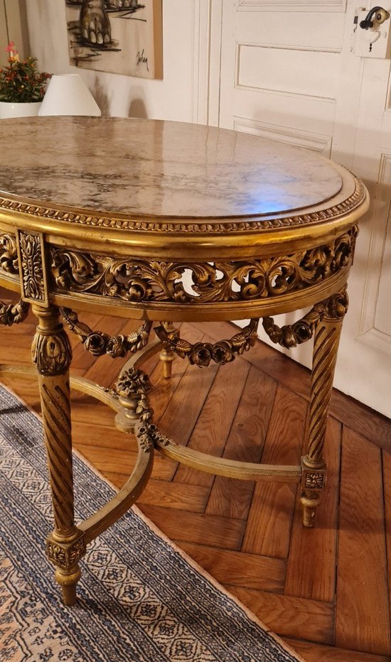 Napoleon III Style Louis XVI Oval Middle Table In Gilded Wood