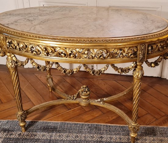 Napoleon III Style Louis XVI Oval Middle Table In Gilded Wood