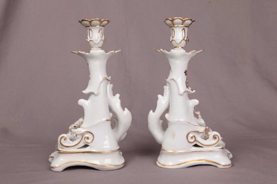 Beautiful pair of Old Paris porcelain candlesticks from the 19th century