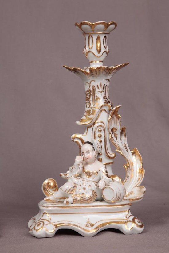 Beautiful pair of Old Paris porcelain candlesticks from the 19th century