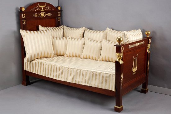 Empire Period Mahogany Sofa Bed Decorated With Lyre And Bust Of Mercury, 19th