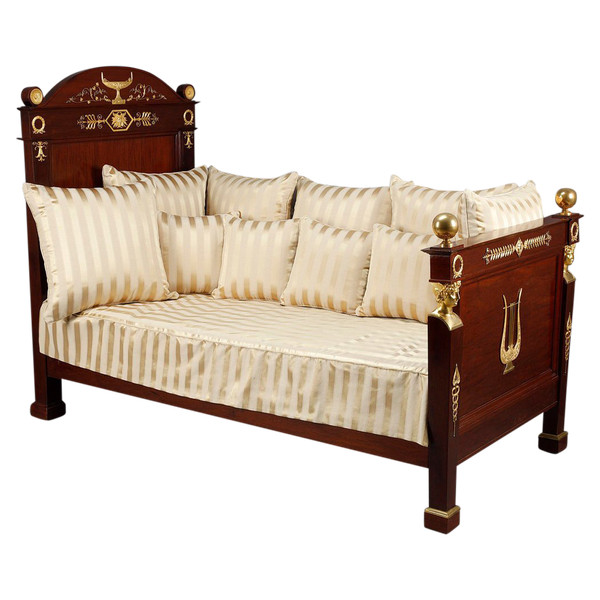 Empire Period Mahogany Sofa Bed Decorated With Lyre And Bust Of Mercury, 19th