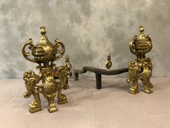 19th Century Polished Bronze Andiron