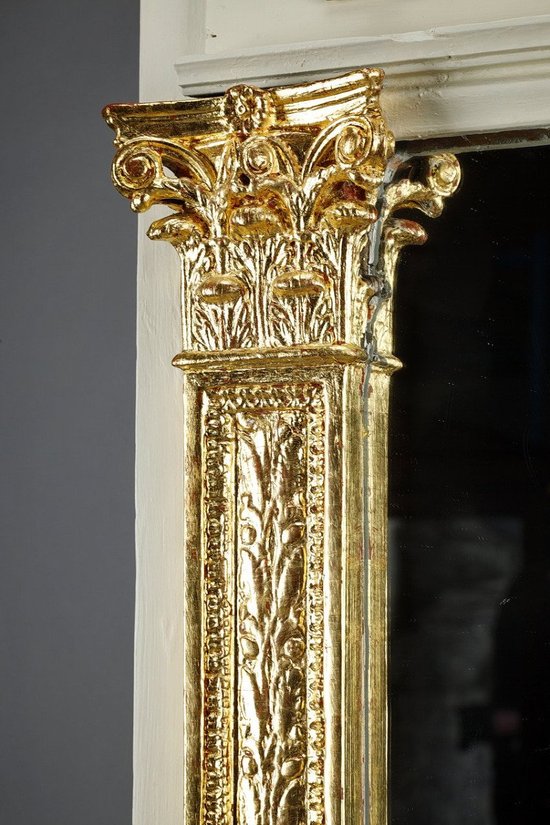 Grand Miroir Trumeau En Bois Et Stuc Doré, d'époque Empire, 19e