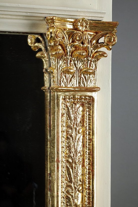 Grand Miroir Trumeau En Bois Et Stuc Doré, d'époque Empire, 19e