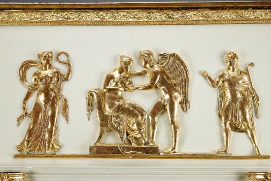 Grand Miroir Trumeau En Bois Et Stuc Doré, d'époque Empire, 19e