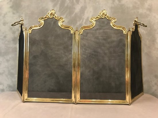 Antique 19th Century Brass Fireplace Screen In The Louis XV Style