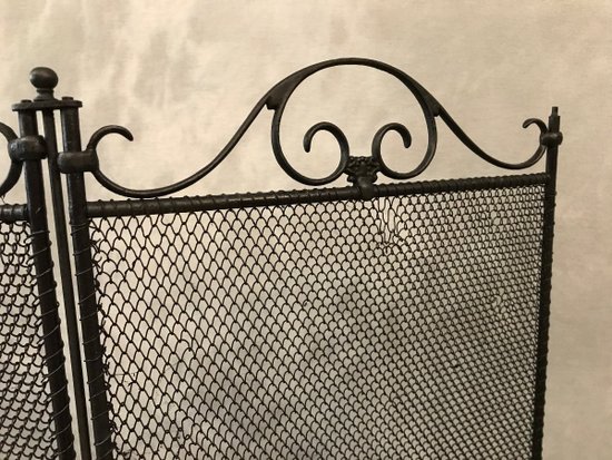 Antique 19th Century Blackened Iron Fireplace Screen