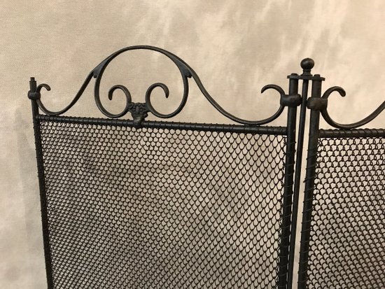 Antique 19th Century Blackened Iron Fireplace Screen