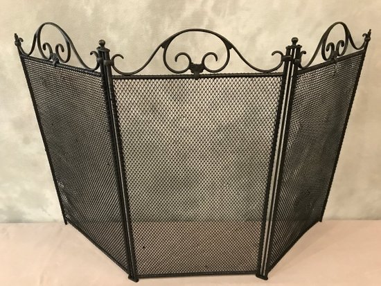 Antique 19th Century Blackened Iron Fireplace Screen