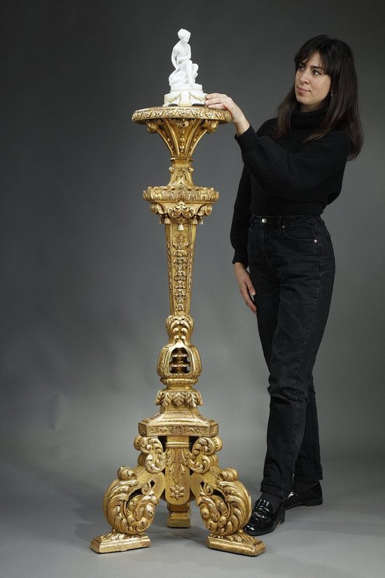 Large Tripod Column In Gilded Wood,  Louis XIV Style, 19th Century