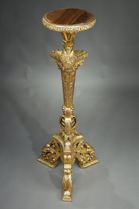 Large Tripod Column In Gilded Wood,  Louis XIV Style, 19th Century