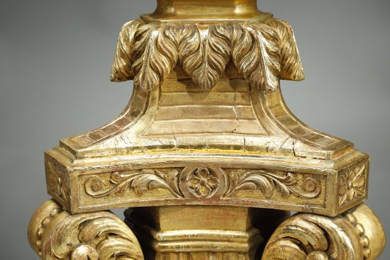 Large Tripod Column In Gilded Wood,  Louis XIV Style, 19th Century