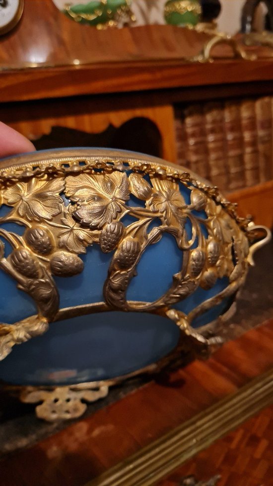 Blue Opaline Cup, Golden Metal Frame, XIXth Century