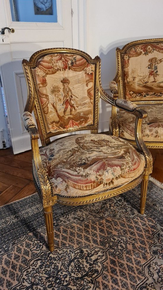 Wohnzimmer Vergoldetes Holz, Stil Louis XVI Napoleon III