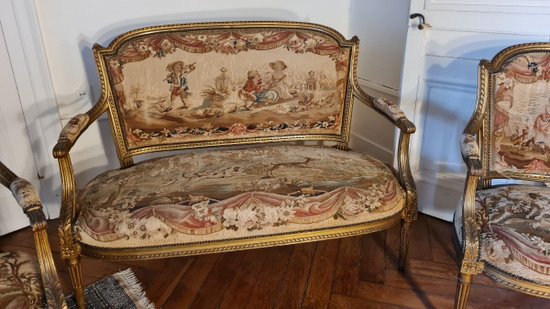 Wohnzimmer Vergoldetes Holz, Stil Louis XVI Napoleon III