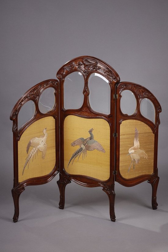 Screen 1900 In Mahogany Signed Felix Bernard