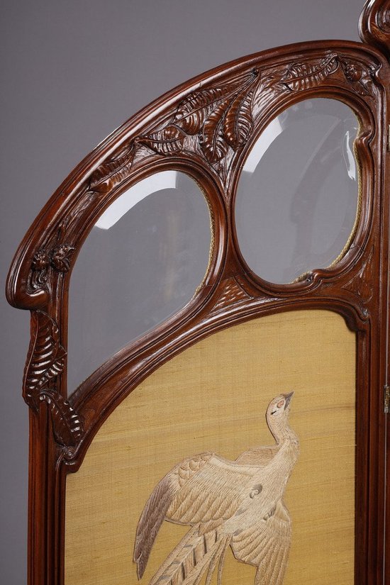 Screen 1900 In Mahogany Signed Felix Bernard