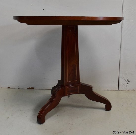 Pedestal table in mahogany burl veneer and marquetry, Charles X period - Early 19th century