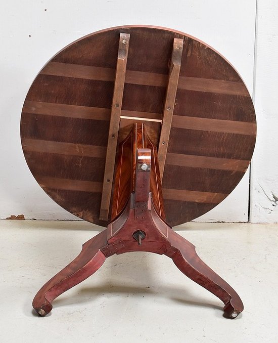 Pedestal table in mahogany burl veneer and marquetry, Charles X period - Early 19th century