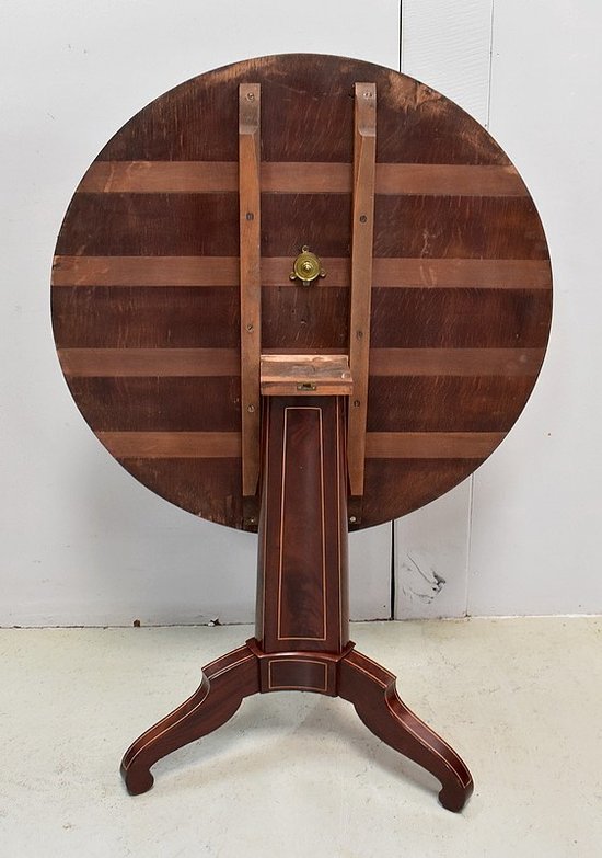 Pedestal table in mahogany burl veneer and marquetry, Charles X period - Early 19th century