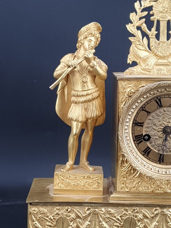 Empire Clock In Gilded Bronze, Height 27 Cm