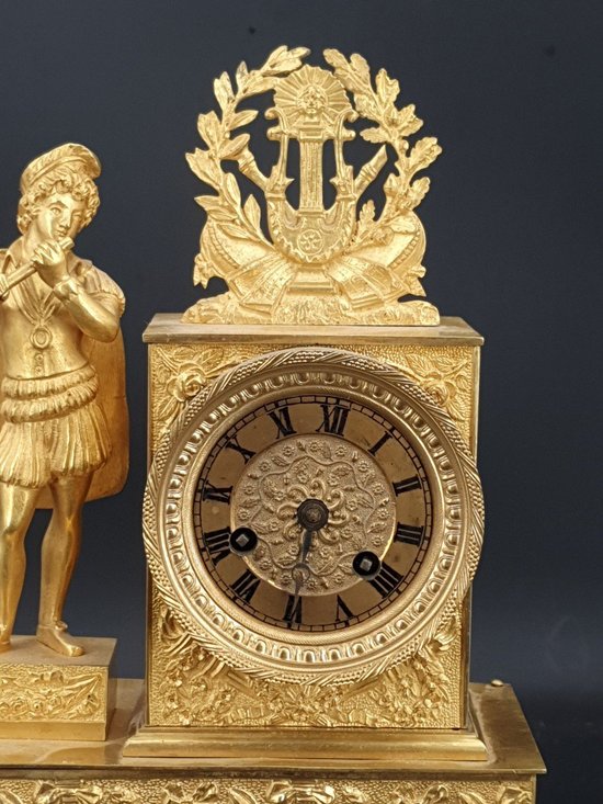 Empire Clock In Gilded Bronze, Height 27 Cm