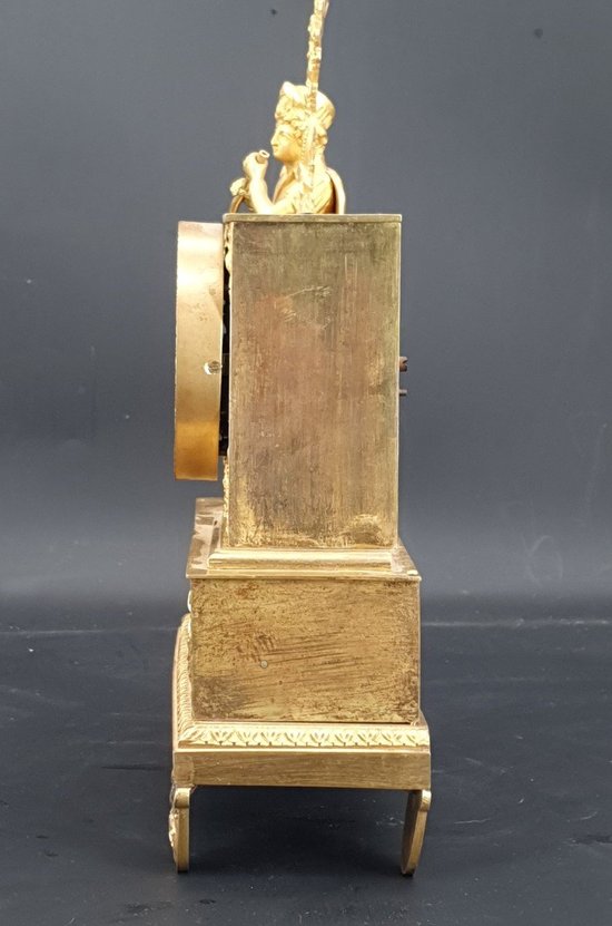 Empire Clock In Gilded Bronze, Height 27 Cm