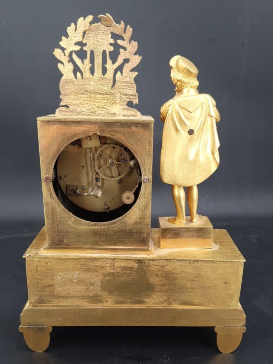 Empire Clock In Gilded Bronze, Height 27 Cm