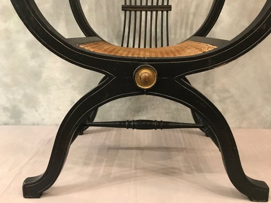 Painted Wood Dagobert Curule Armchair 1900