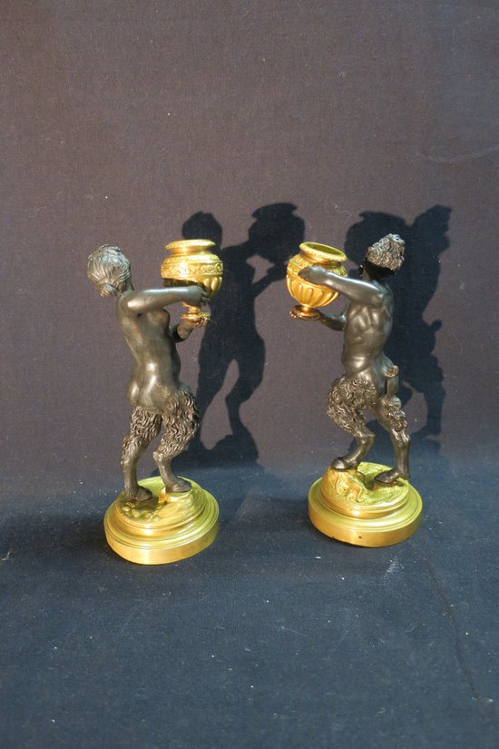 couple de faunes en bronze