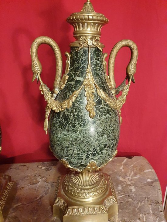 Pair Of Marble And Bronze Covered Pot Louis XVI Style