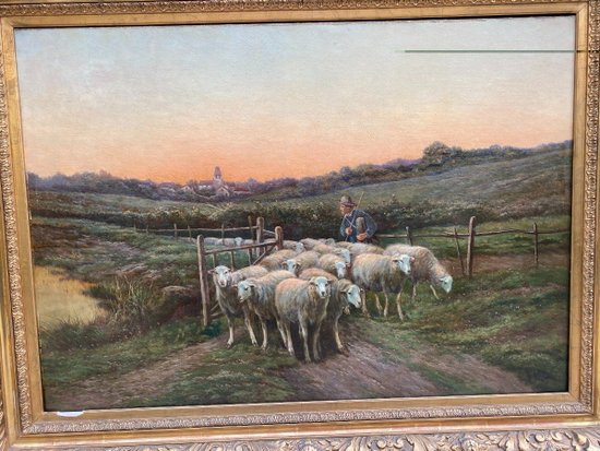 OIL ON CANVAS, FRENCH SCHOOL OF THE XIXth century, representing A TROUPLE OF SHEEP AND ITS SHEPHERD, signed V. VEZIEN