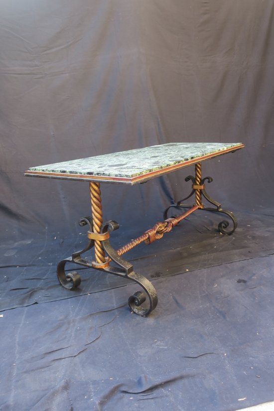 coffee table in gilded wrought iron and marble