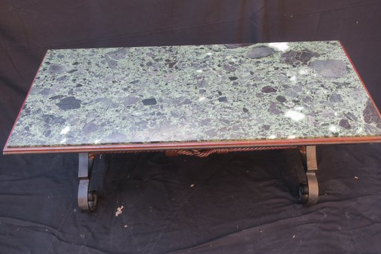 coffee table in gilded wrought iron and marble