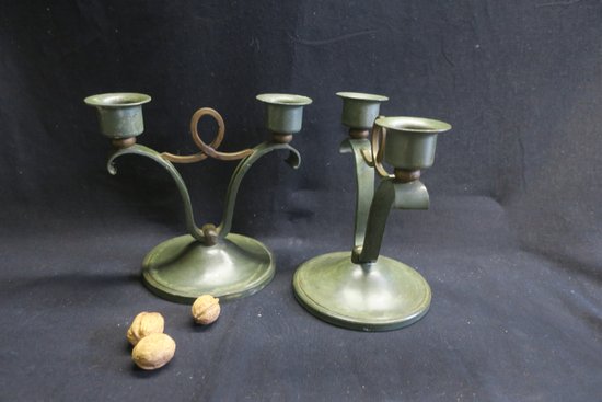 Pair of wrought iron design candle holders