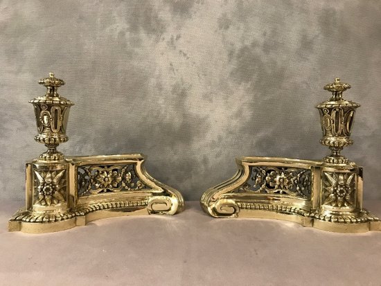 Pair Of Antique Bronze Period Louis XVI Style Chenets