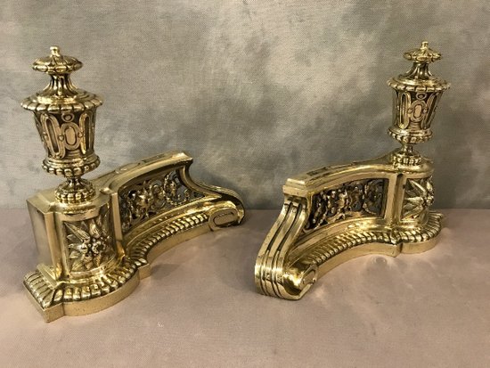 Pair Of Antique Bronze Period Louis XVI Style Chenets