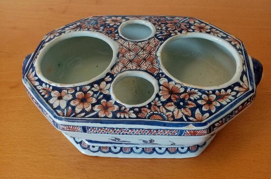 Oil Cruet Holder In Earthenware: Rouen XVIIIth Century.