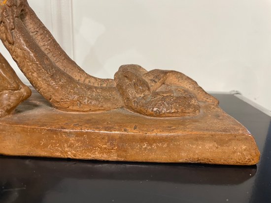 Sylvestre Clerc - Enfant Tirant Un Serpent Sculpture Terre Cuite Susse Frères