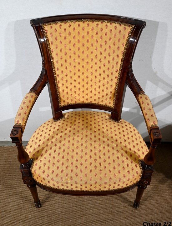 Pair of Mahogany Armchairs, Louis XVI style - 2nd part of the XIXth century